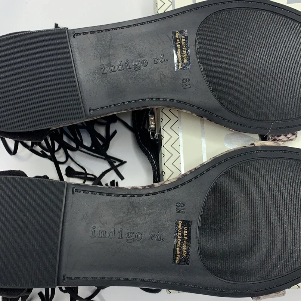 Indigo Black Fringe Sandals Size 8